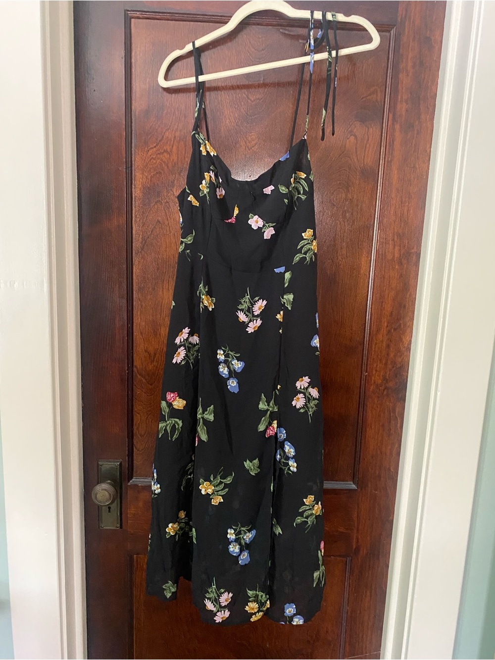 Black Floral Slip Dress with Tie Straps
